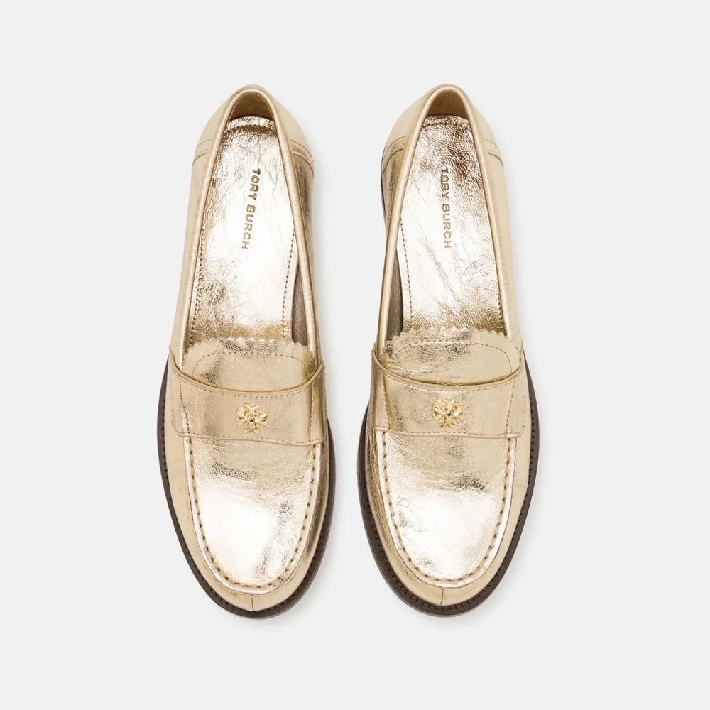 NWT Tory Burch Women’s Metallic Gold Classic Loafers, Color Spark Gold Platinum - Picture 3 of 16